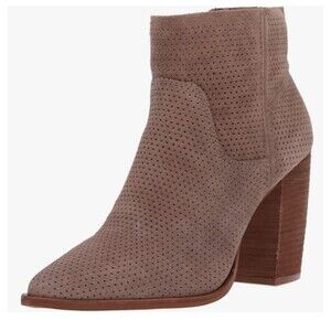 Vince Camuto Cava Taupe 8.5M Perforated Suede Stacked Heel Zip Bootie